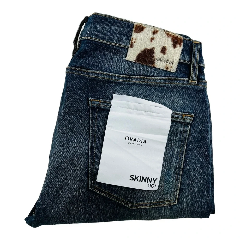 NWT OVADIA Blue Skinny 001 Cotton Elastane 5 Pocket Jeans Men's Size 36X33‎